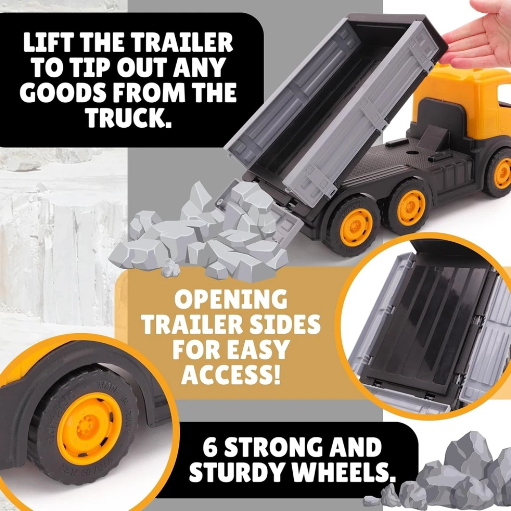 Toyland Set of 2 Construction Trucks, 1:16 Scale Dump Truck & Skid Steer with Moveable Wheels & Parts