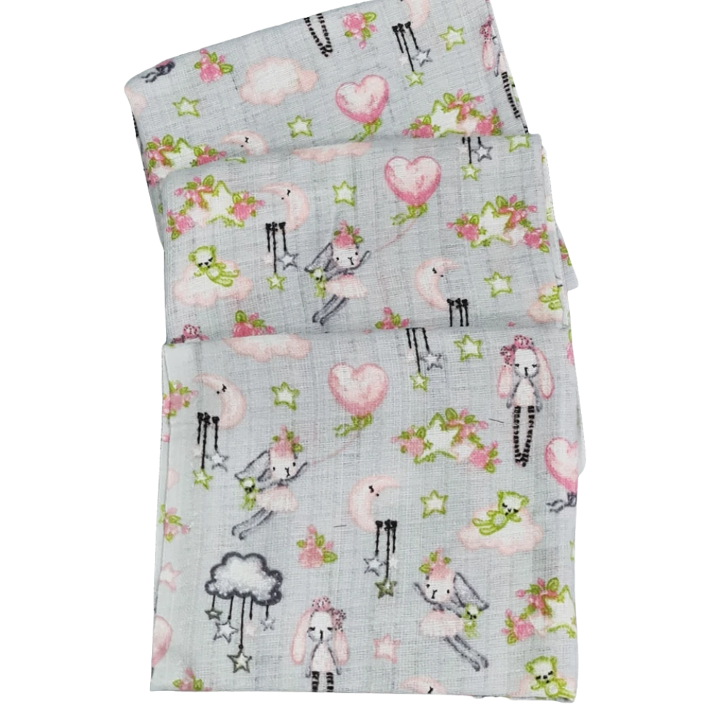 3 Pack Xl Large Printed Muslin Squares for Babies, Reusable 100% Cotton Nappy Cloths