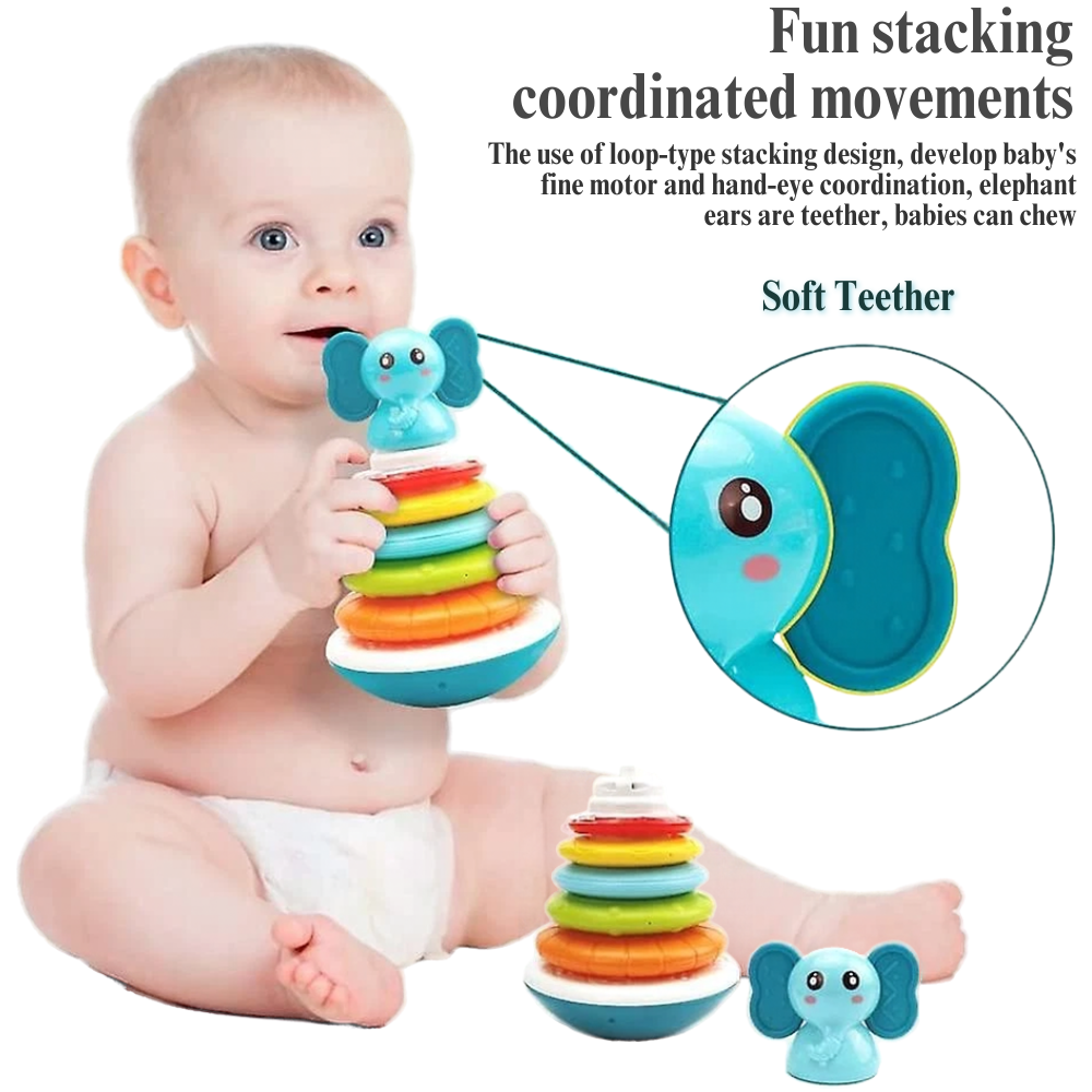 Musical Elephant Stacking Rings Toy for Babies with Rainbow Colours and Teether 6 Months+
