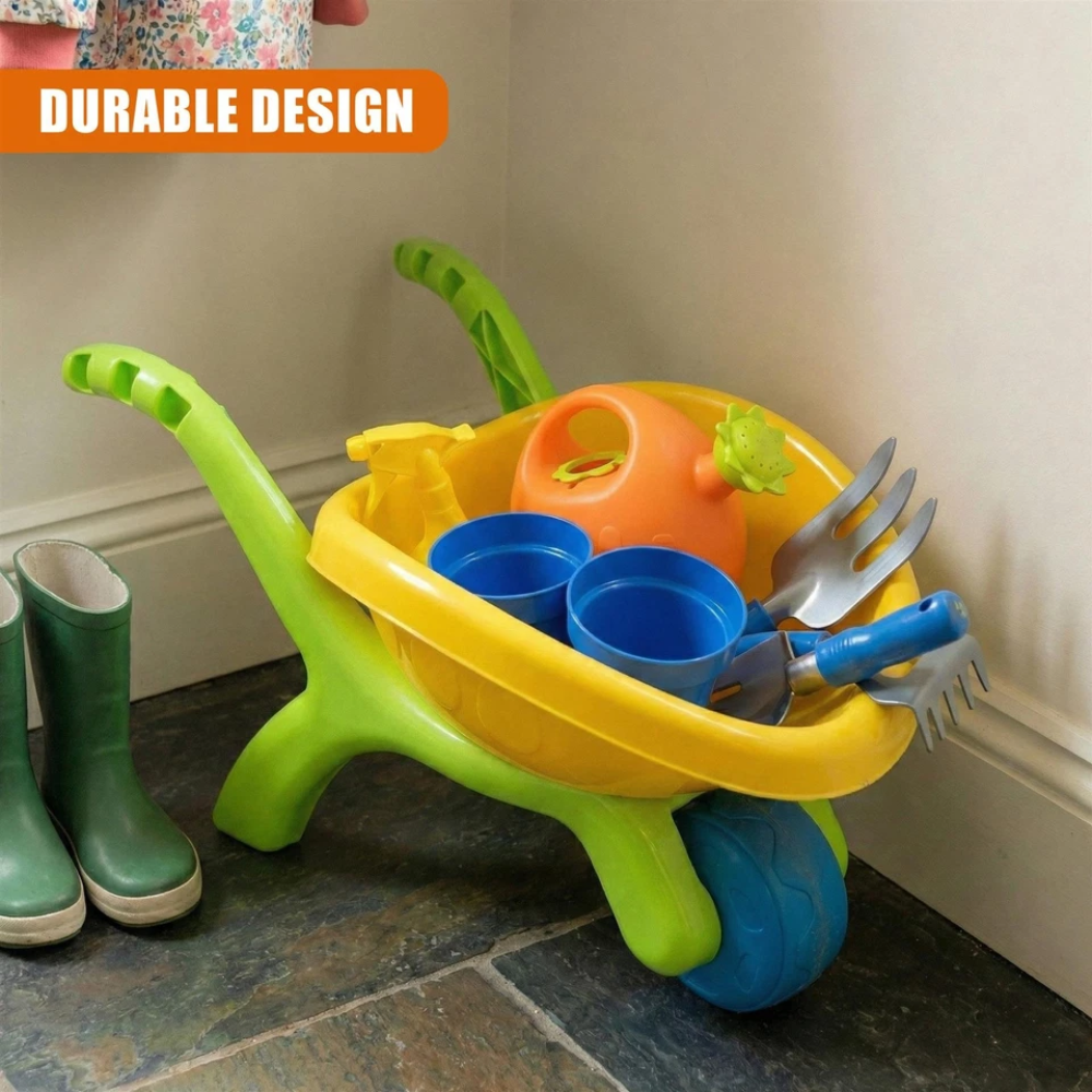 Kids Garden Tool Set with Wheelbarrow 14pc Toy Watering Can Spade Outdoor Beach Fun