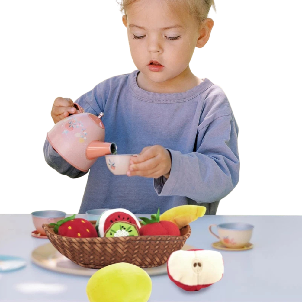 Fabric Fruit Basket Toy Set 8 Pcs Plush Pretend Play Food for Kids & Toddlers