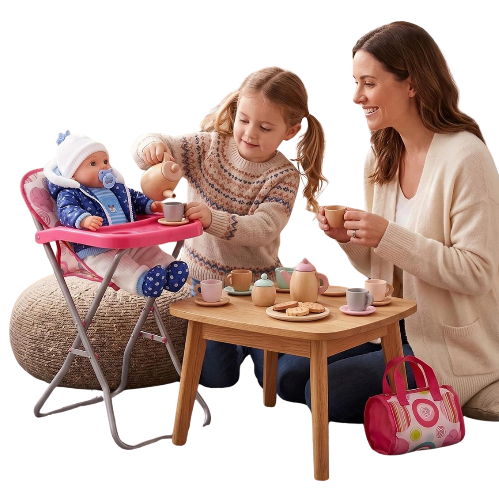 BiBi Doll Baby Doll High Chair Folding Pretend Play Furniture Pink Up to 20 Inch Dolls