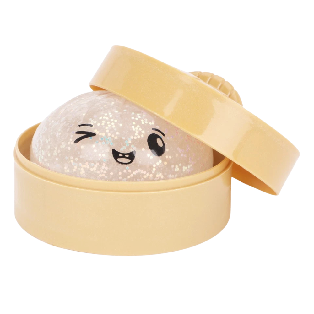 Toyland® Iridescent Glitter Squishy Bao Dumpling Fidget Toy with Reusable Steamer Box Ages 3+