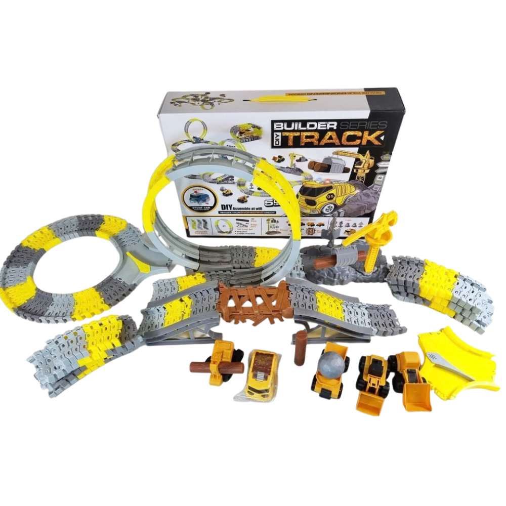 Kids Construction Race Track Set 279pcs DIY Building Crane Cars 5.65m Track 3+