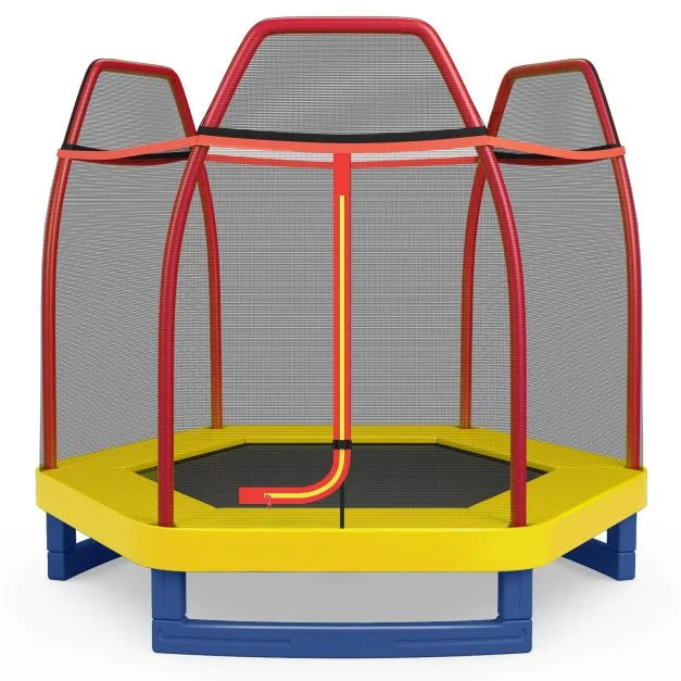 Kids 7-Foot Trampoline with Secure Safety Enclosure Net
