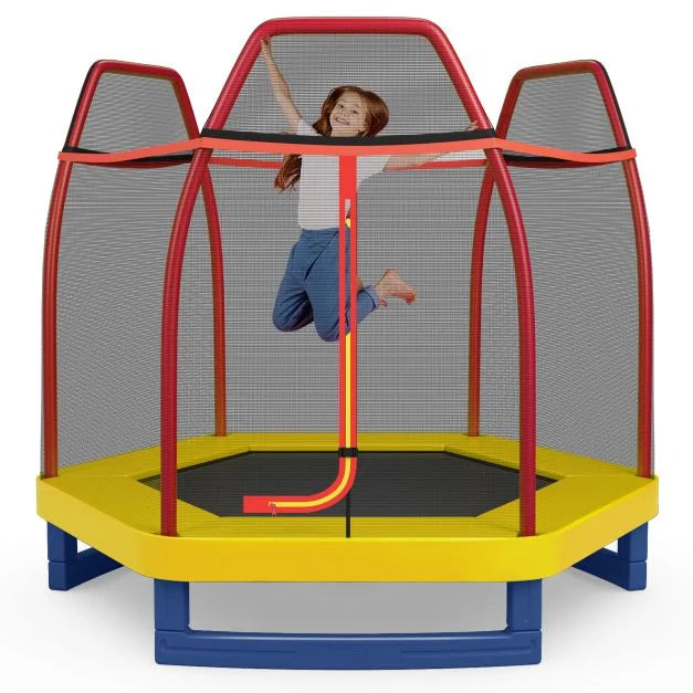 Kids 7-Foot Trampoline with Secure Safety Enclosure Net