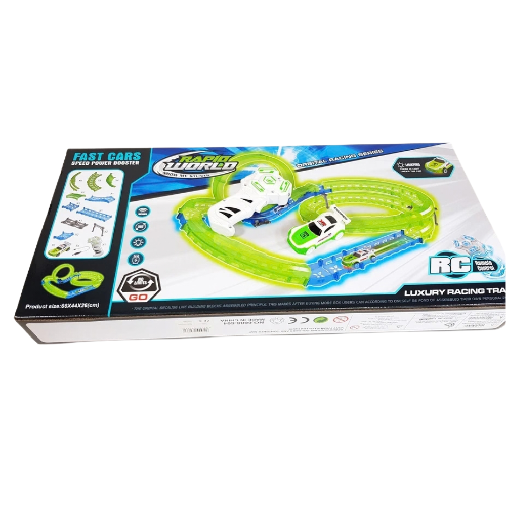 Glow in the Dark Multi-Level Race Track Set 35pc RC Car Stunt Racing Toy 6+