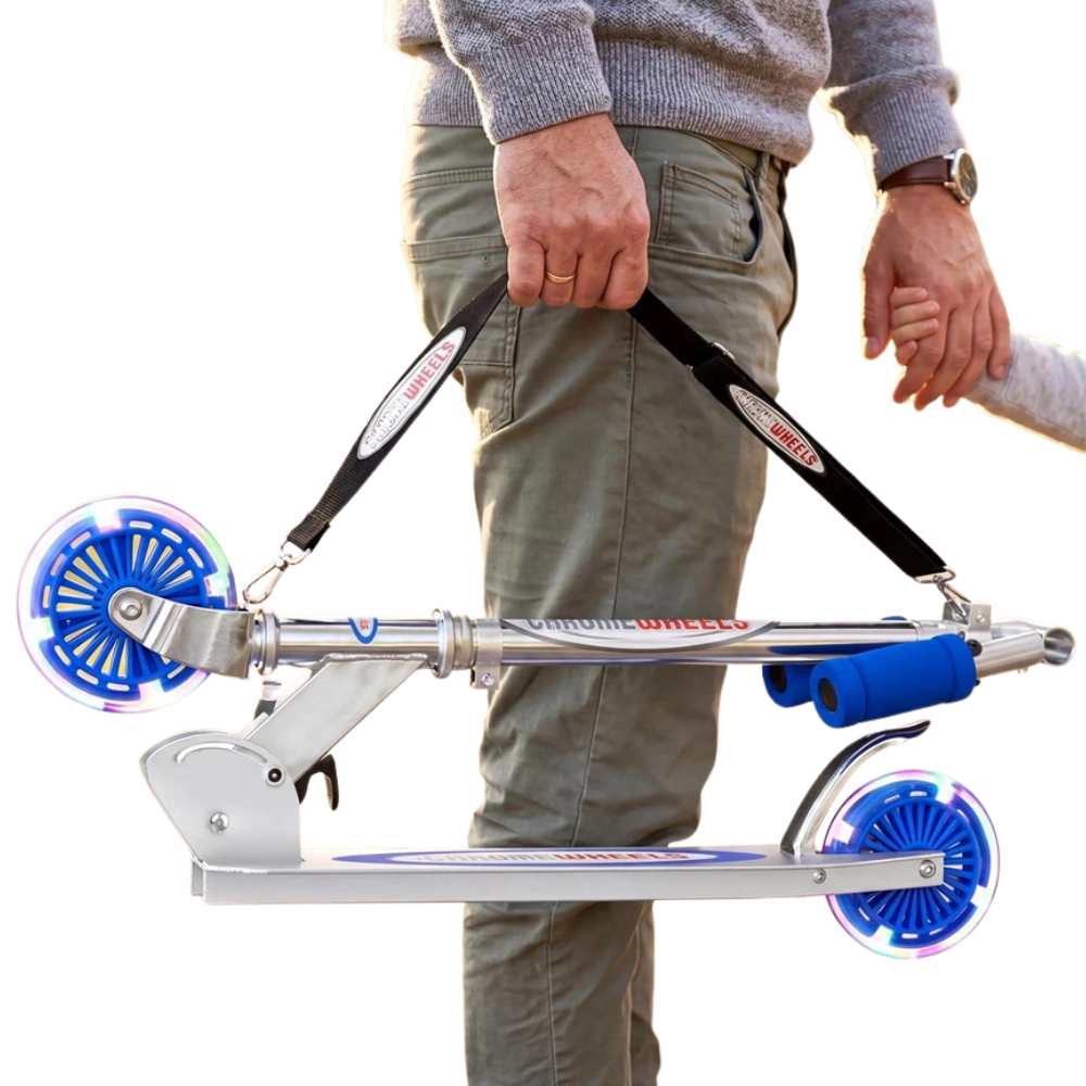 Kids Foldable Kick Scooter Blue Led Wheels Adjustable Handlebar with Carry Strap Outdoor Toy