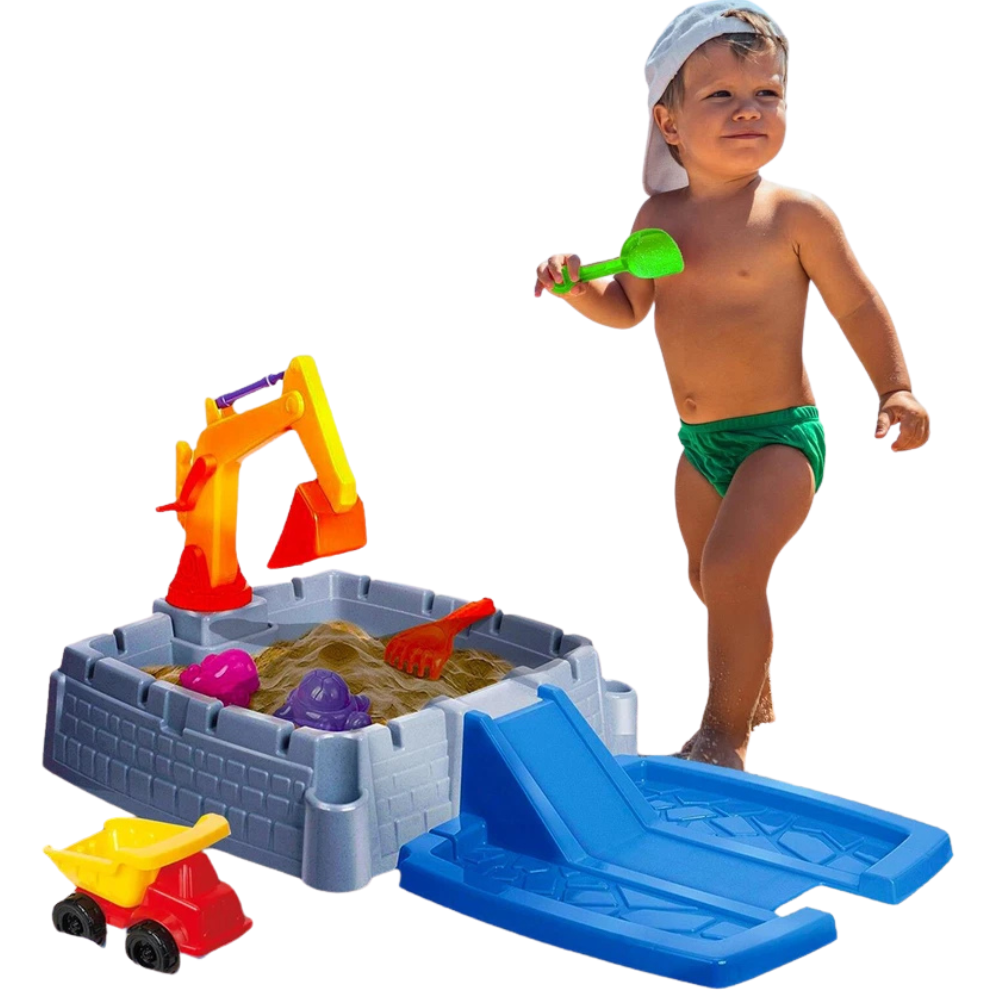 2-in-1 Kids Sand & Water Table Outdoor Garden Play Set with Truck & Crane