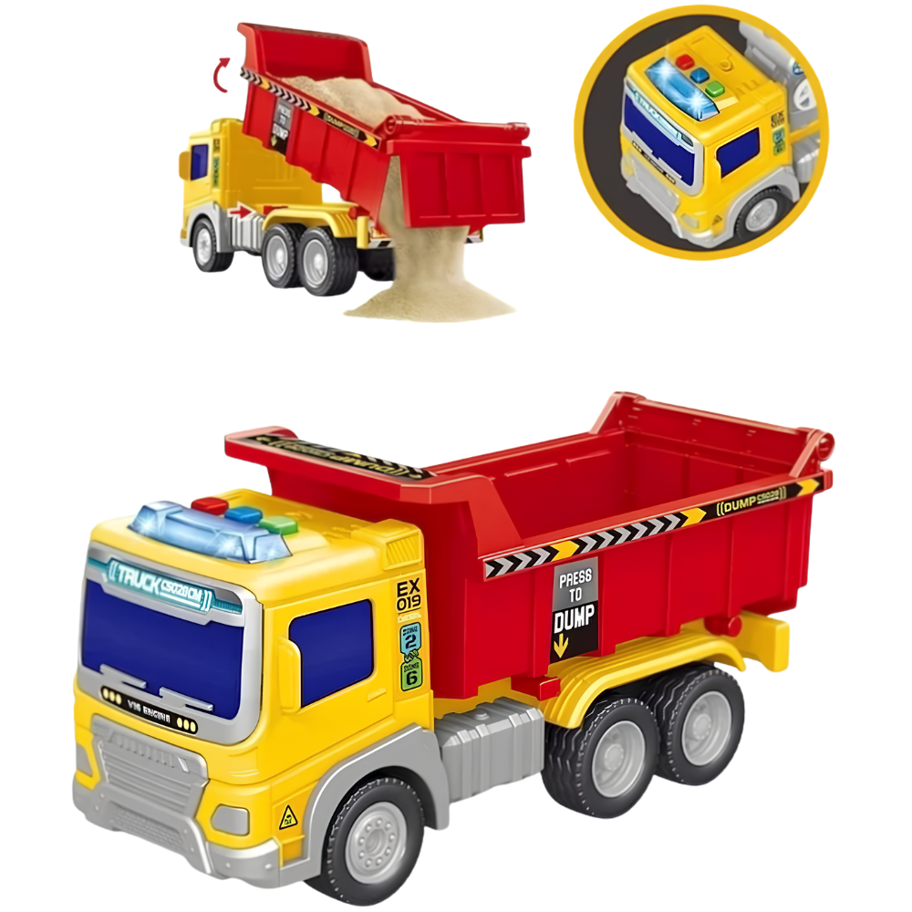 City Services Dump Truck Toy 1:20 Scale Yellow and Red Construction Vehicle