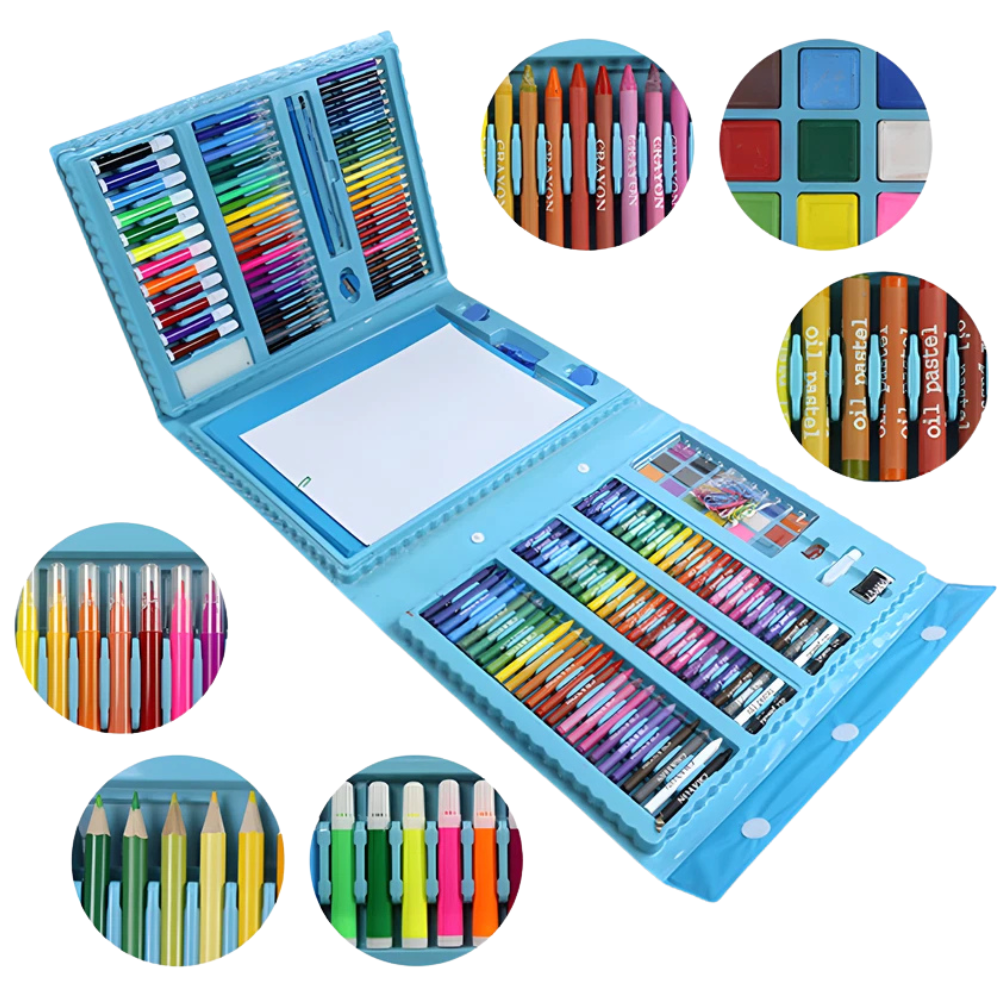 Rls 208 Piece Deluxe Blue Colouring Art Set in Portable Case for Kids Drawing and Painting