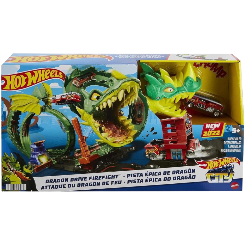 Hot Wheels City Fire Station Track Set Dante Dragon Nemesis Stunt Car Playset Kids 5+