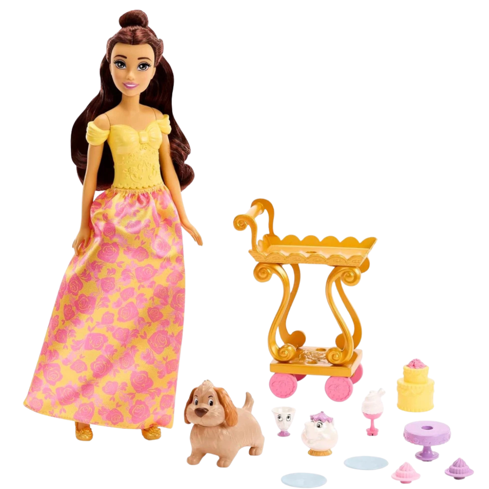 Disney Princess Belle Beauty & the Beast Tea Time Cart Playset 28cm Doll Kids 3+ New