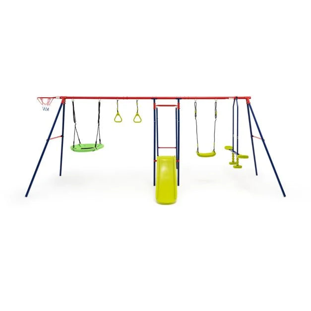 Kids 7-in-1 Swing Set with Double Swings for Ages 3-10