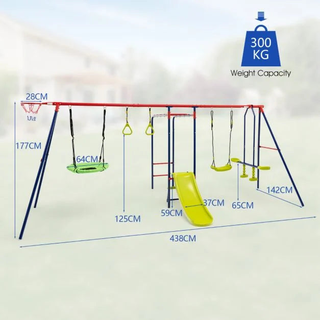 Kids 7-in-1 Swing Set with Double Swings for Ages 3-10