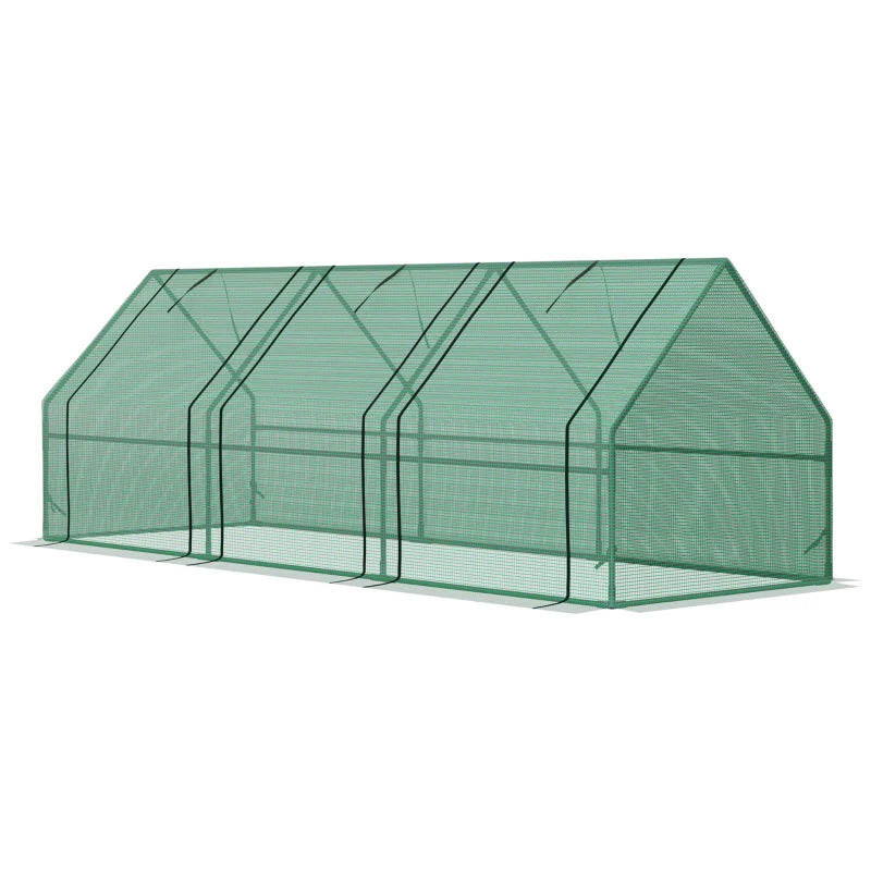 Mini Greenhouse with Steel Frame & PE Cover, Zipped Window, for Plants, 270x90x90cm, Green