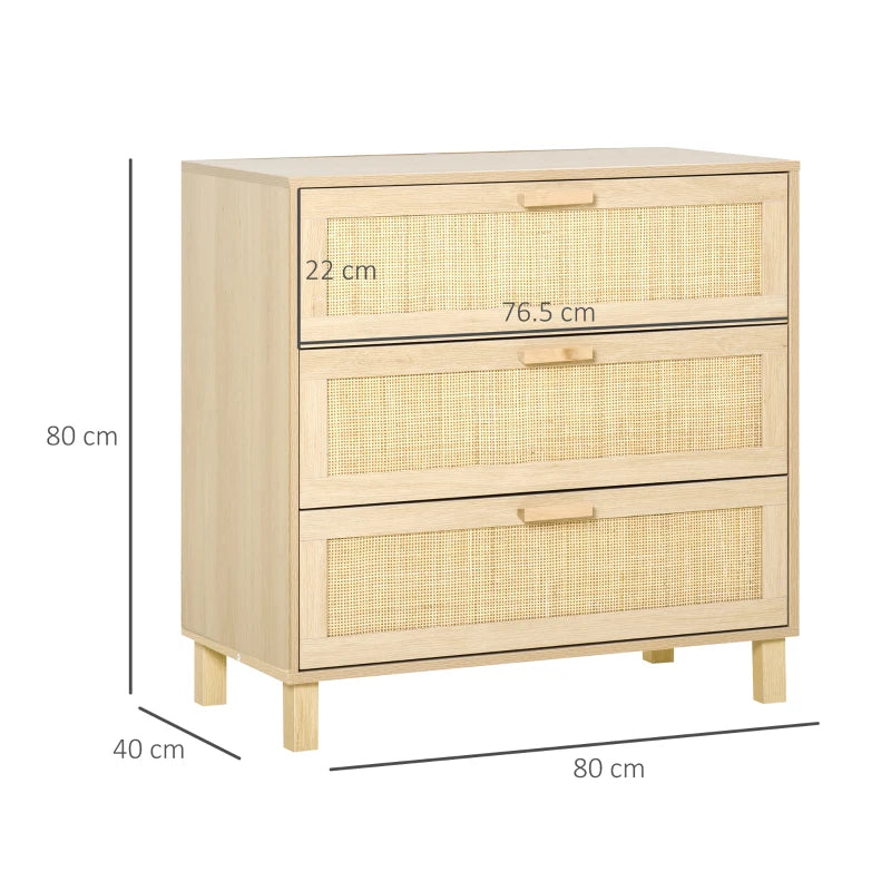 Boho Rattan Storage Chest – 3 Drawers for Bedroom, Living Room, Hall