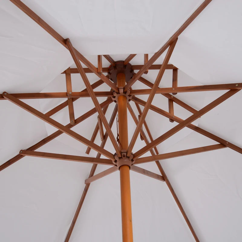Durable white parasol with elegant wooden frame, perfect for patios and gardens – 2.7m