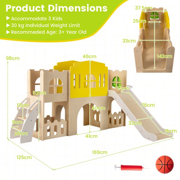 7-in-1 Toddler Wooden Slide Set with Ladder and Long Aisle Playground