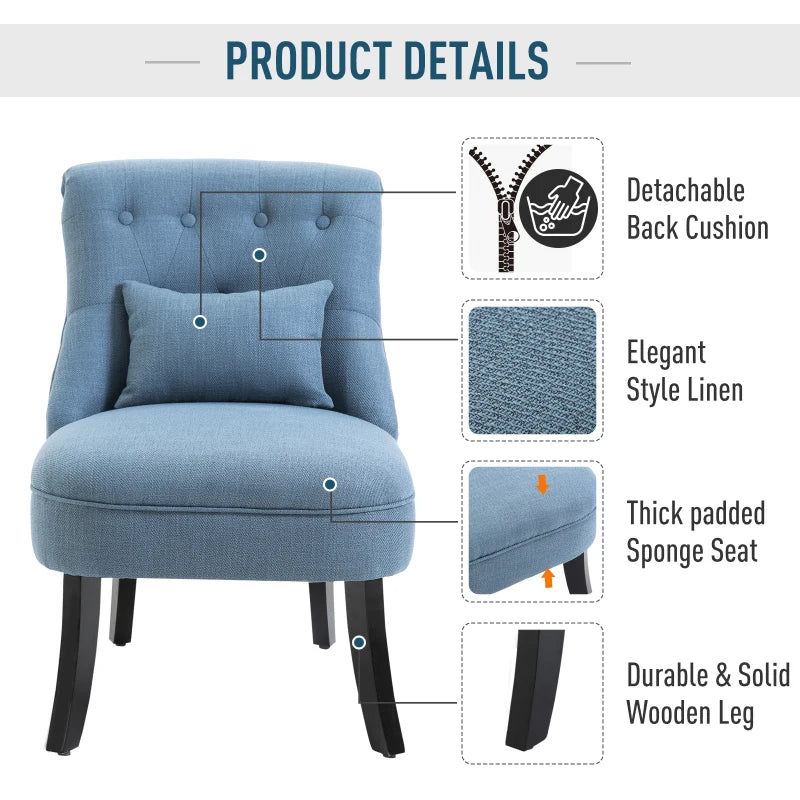 Blue Upholstered Dining Chair with Pillow & Solid Wood Frame
