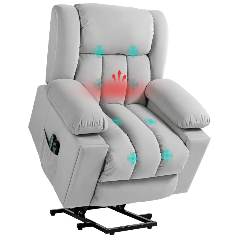 Electric Massage Recliner Chair, Riser Function, Velvet, Light Grey