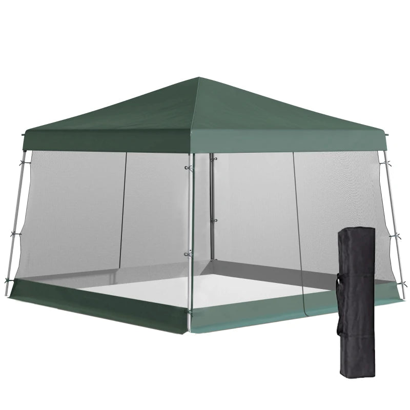 Pop-Up Garden Gazebo Canopy Tent with Mesh Sidewalls & Folding Frame, Green, 3.5x3.5m