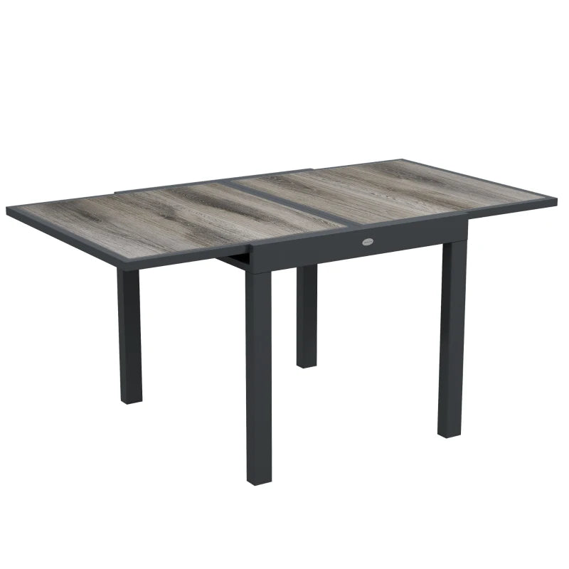 Extending Garden Table for 6, Aluminium Frame with Plastic Top, Grey, 80/160x80x75cm