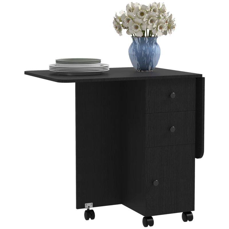 Multi-Storage Drop Leaf Dining Table – Seats 6, Distressed Black