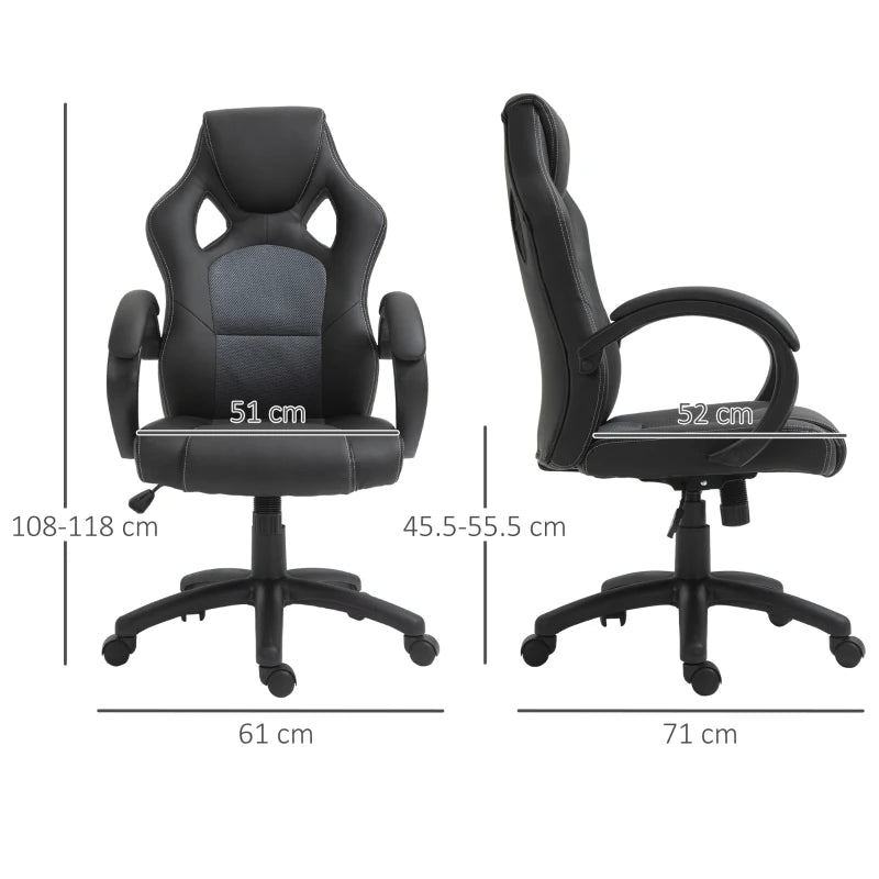 Black Faux Leather Desk Chair with Swivel & Wheels