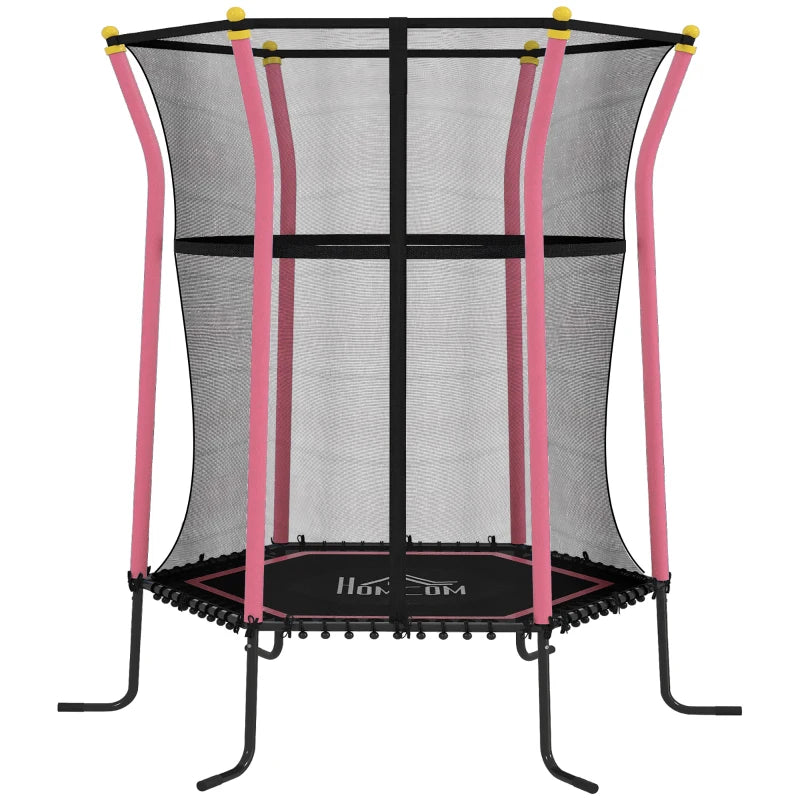 Pink Mini Trampoline with Enclosure Net for Kids 3-10 Years