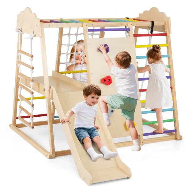 8-in-1 Indoor Wooden Jungle Gym for Kids – Montessori Climbing Toys