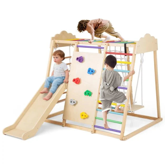 8-in-1 Indoor Wooden Jungle Gym for Kids – Montessori Climbing Toys