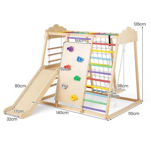 8-in-1 Indoor Wooden Jungle Gym for Kids – Montessori Climbing Toys