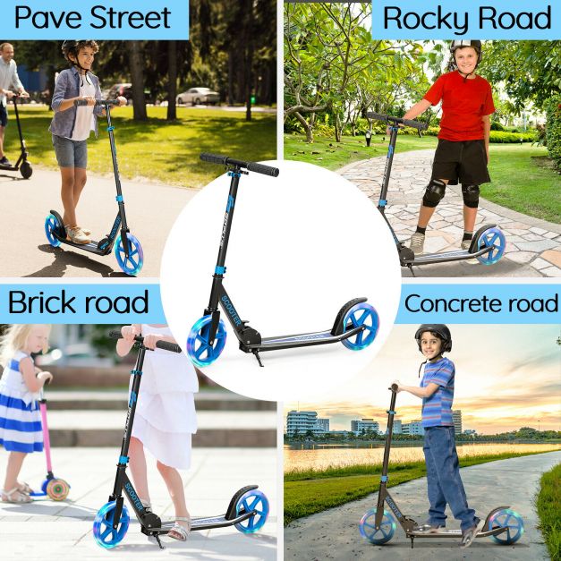 Foldable Kick Scooter with Adjustable Handle, 2 Large Wheels & LED Lights