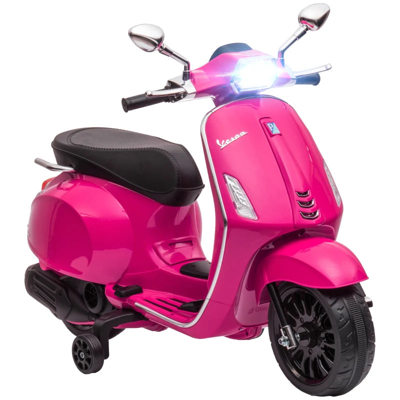 Kids 12V Vespa Licensed Electric Motorbike with FM Radio, Music & Headlights – Pink