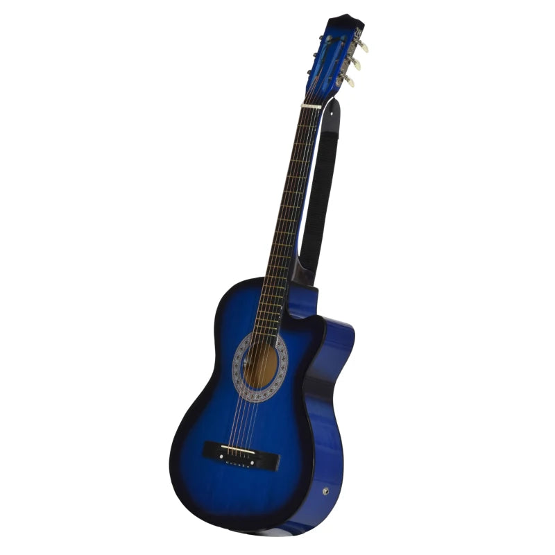 Junior Blue Acoustic Electric Guitar with Gloss Finish and Carrying Case – 38" Full-Size