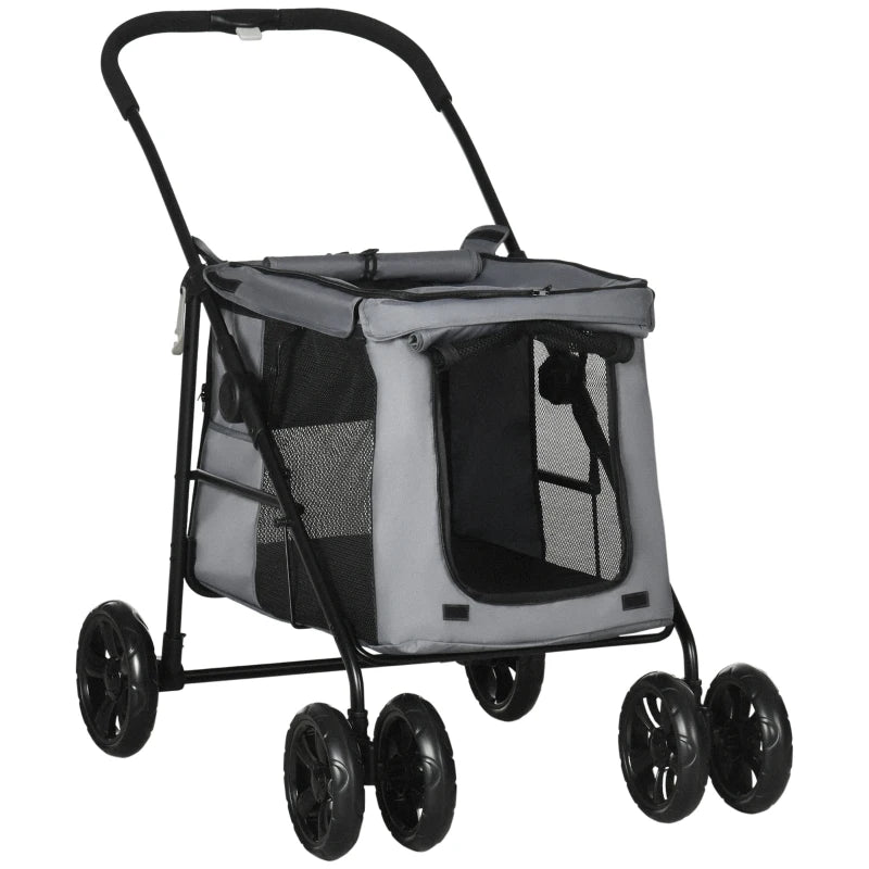 Dog Pram with Rolling Door & Safety Leashes