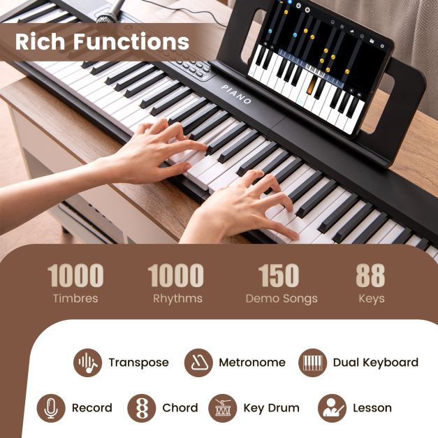 88-Key Foldable Electric Keyboard Piano for Kids, Adults, and Beginner Musicians