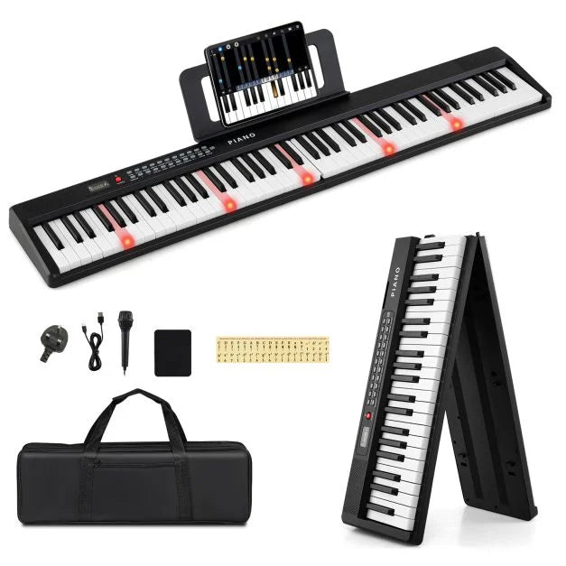 88-Key Foldable Piano Keyboard with MIDI Wireless Connection and Microphone Included
