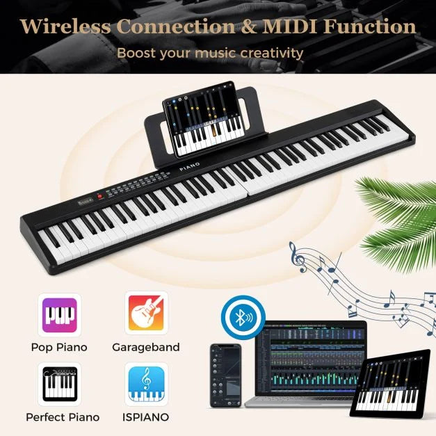 88-Key Foldable Piano Keyboard with MIDI Wireless Connection and Microphone Included