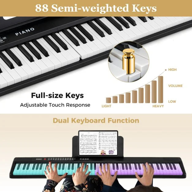 88-Key Foldable Piano Keyboard with MIDI Wireless Connection and Microphone Included