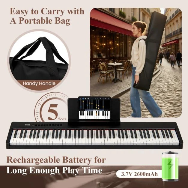 88-Key Velocity-Sensitive Piano Keyboard with Music Stand and Carry Bag