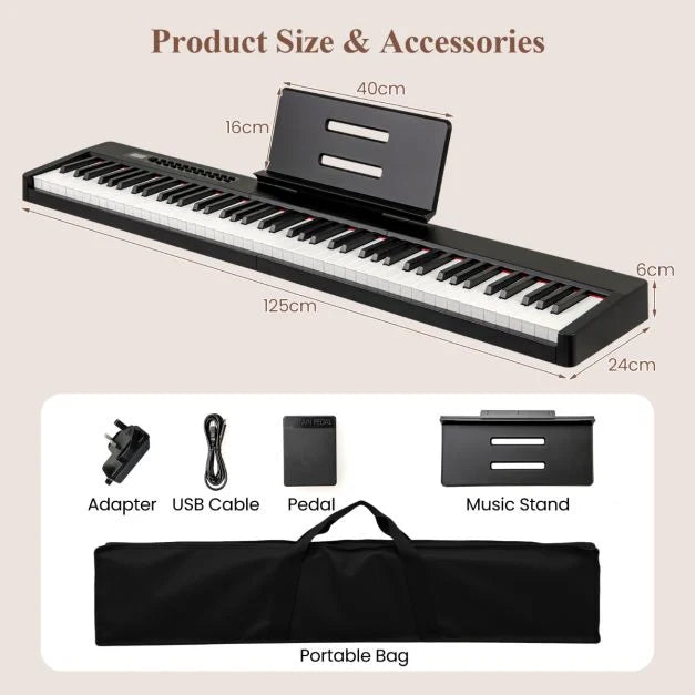 88-Key Velocity-Sensitive Piano Keyboard with Music Stand and Carry Bag