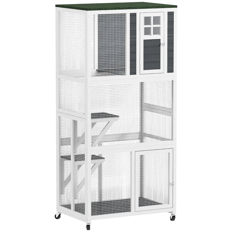 Wooden Catio Outdoor Cat Enclosure – White