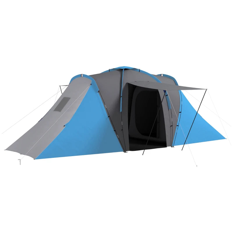 Blue Tunnel Tent – Large 4-6 Man Camping Tent with 2 Bedrooms & Living Area