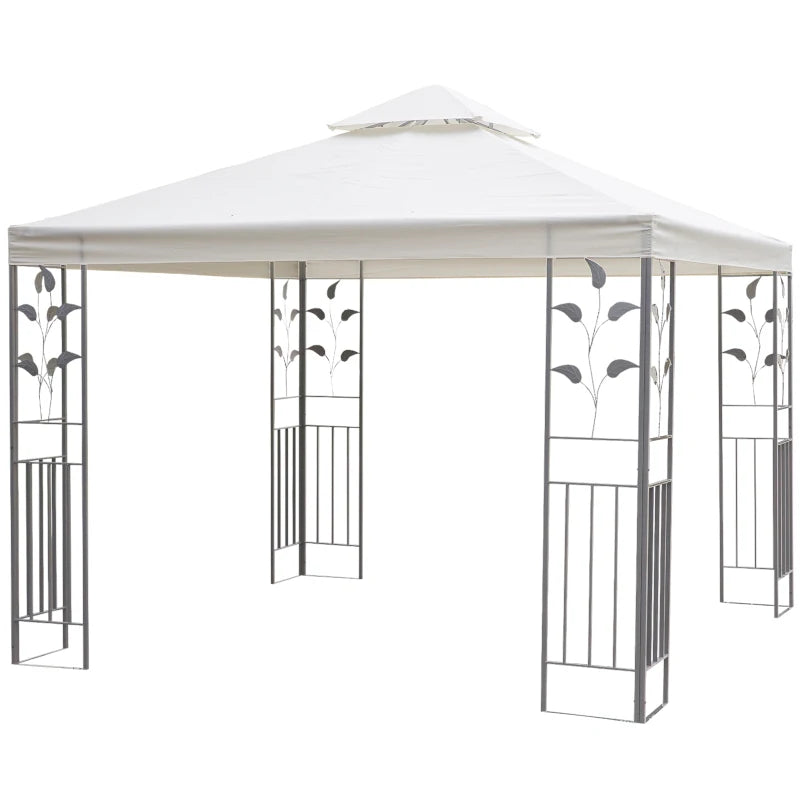 Decorative Cream Gazebo with 2-Tier Roof and Metal Frame for Patio or Garden, 3 x 3m