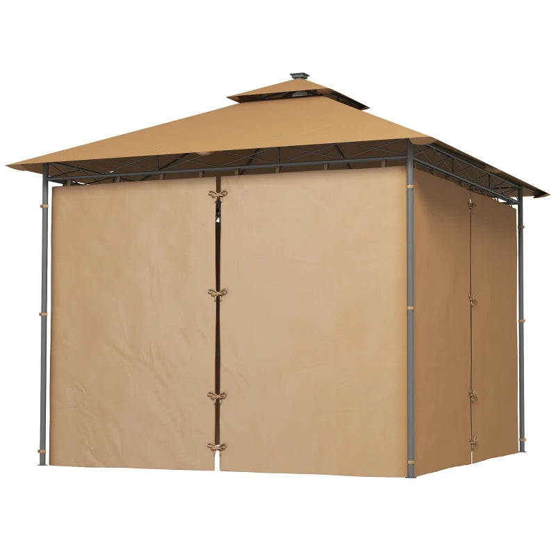 Brown Solar LED Gazebo with Metal Frame – Perfect for Garden and Patio, 3x3m