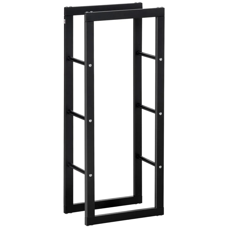 Tall Metal Firewood Log Holder with Side Rails, Rust-Resistant, Black, 40x25x100 cm