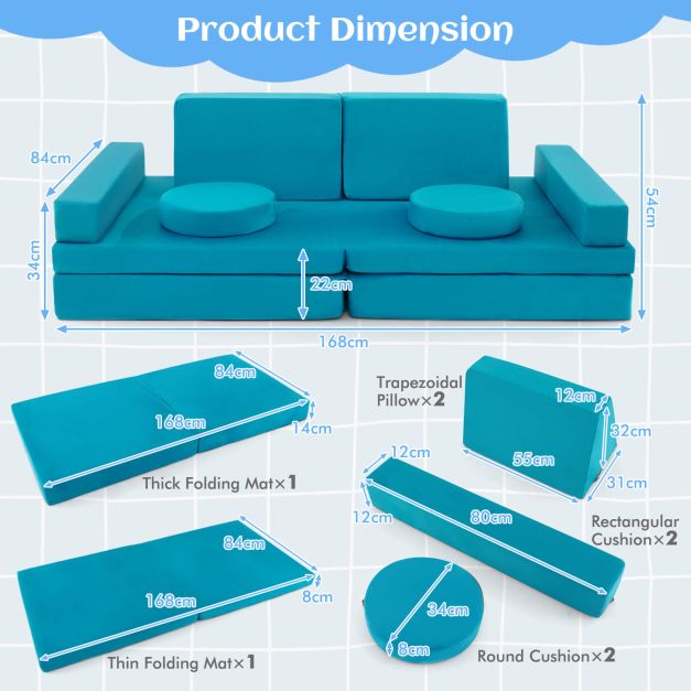 Kids 8-Piece Play Couch Sofa with Easy-Carry Portable Handle