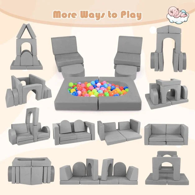 8-Piece Modular Kids Couch Set with Washable Covers – Playroom Furniture